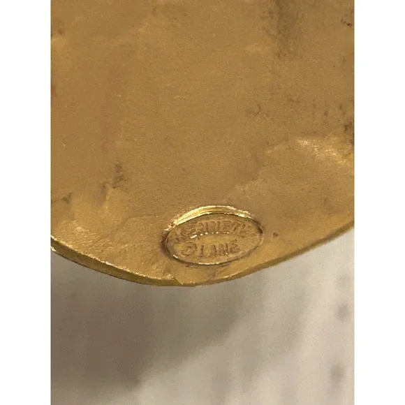 Kenneth Jay Lane Hammered Gold Medallion & Blue Agate Pierce Wire Earring Signed - Picture 10 of 13